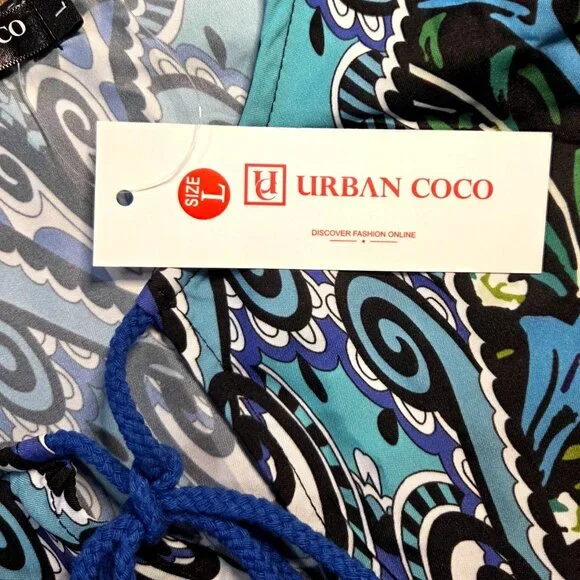 Urban CoCo Bohemian Tassel Tie Blue Floral Ethnic Style Summer Shift Dress L NWT - Picture 7 of 9